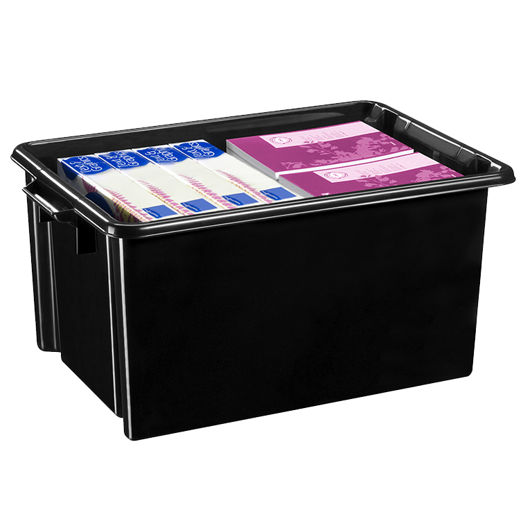 Bac de rangement et couvercle verrouillable HMS, 60 litres, clair et rouge