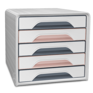 Module de classement Smoove 5 tiroirs rose poudré et gris