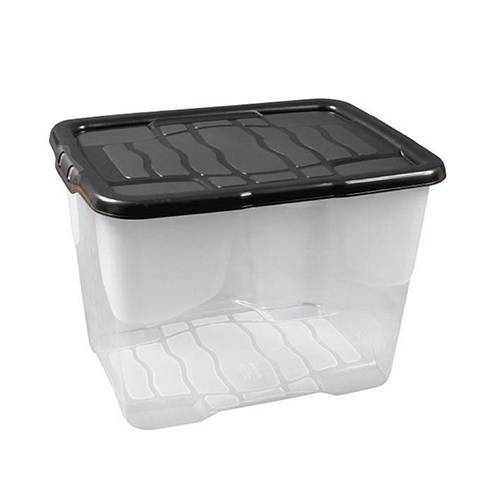 Bac de rangement plastique + couvercle 42L transparent