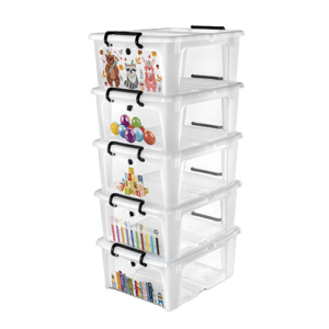 lot de 5 boites de rangement pour enfants chambre crèche école imprimées pour organisation avec couvercle et poignées