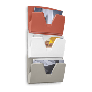 Lot de 3 corbeilles à courrier Terranova au couleurs Terracotta, sable et blanc.