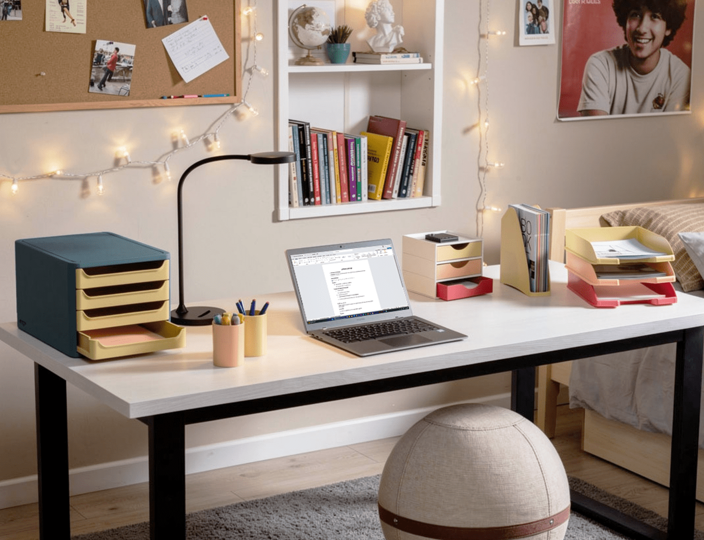 chambre étudiant bureau rangé et organisé pour les révisions
