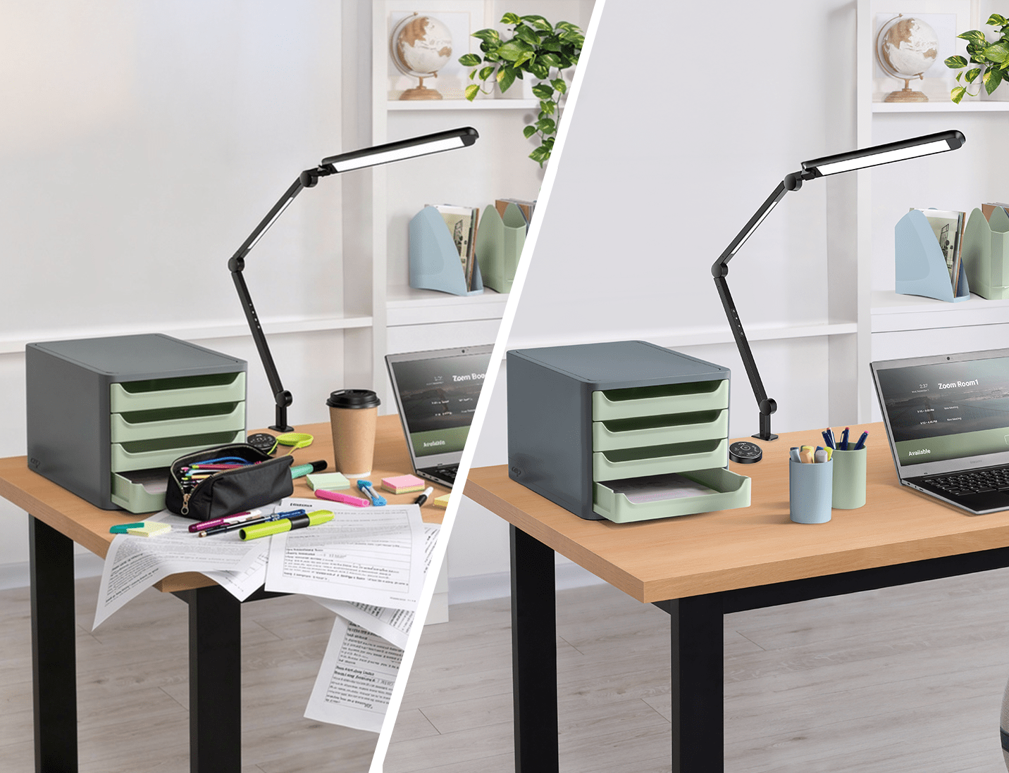 bureau étudiant avant après rangement organisation de l'espace de travail